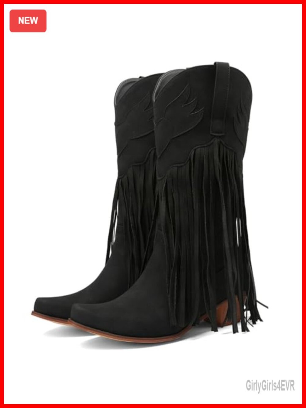 Women's Mid Calf Fringe Western Cowboy Boots Embroidered Pull On
